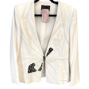 Vintage White Bedazzled Blazer - Butterfly Closure - Champagne Italy - Size 8